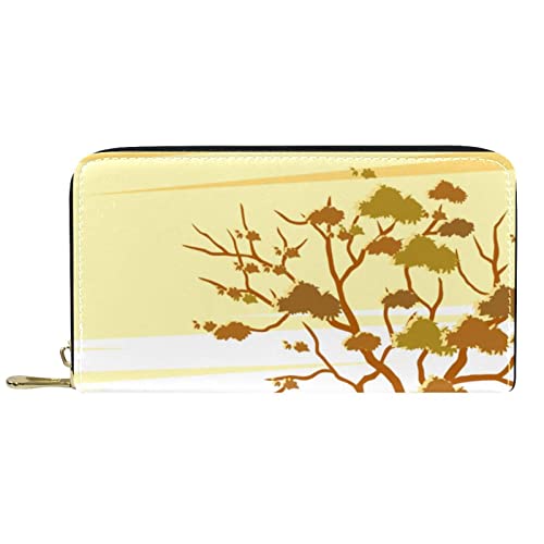 DJNGN Geldbörse Leder Leder Reißverschluss Lange Geldbörse Bäume von DJNGN