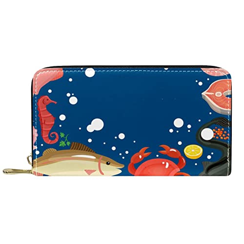 DJNGN Geldbörse Leder Leder Reißverschluss Lange Geldbörse Blau Marine von DJNGN