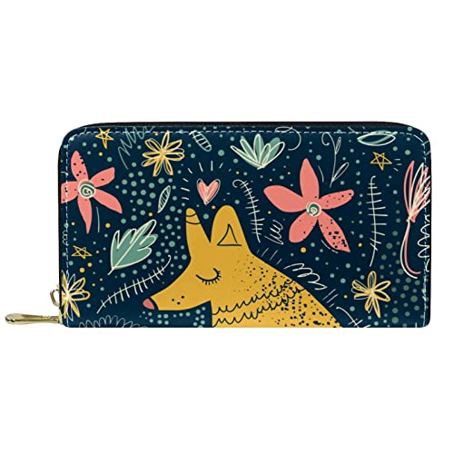DJNGN Geldbörse Leder Leder Reißverschluss Lange Geldbörse Cartoon Fox Floral von DJNGN