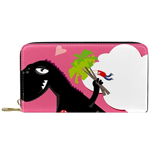 DJNGN Geldbörse Leder Leder Reißverschluss Lange Geldbörse Dinosaurier Pink von DJNGN