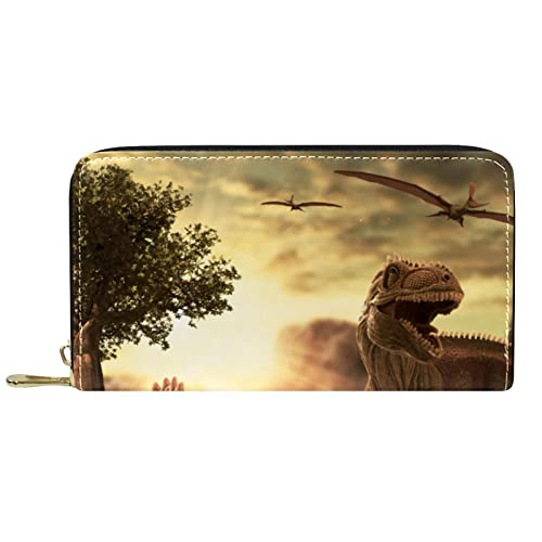 DJNGN Geldbörse Leder Leder Reißverschluss Lange Geldbörse Dinosaurier von DJNGN