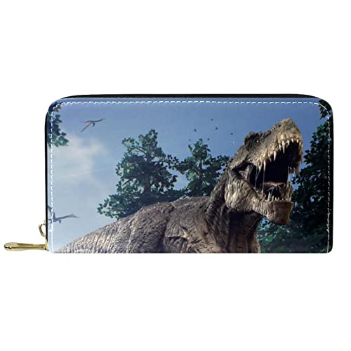 DJNGN Geldbörse Leder Leder Reißverschluss Lange Geldbörse Dinosaurier von DJNGN