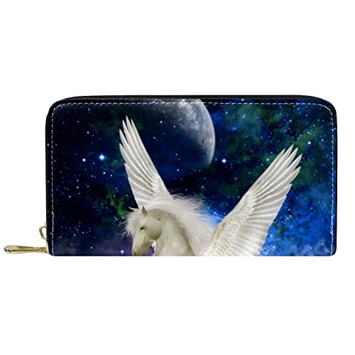 DJNGN Geldbörse Leder Leder Reißverschluss Lange Geldbörse Einhornmuster von DJNGN