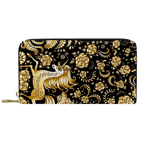 DJNGN Geldbörse Leder Leder Reißverschluss Lange Geldbörse Einhornmuster von DJNGN