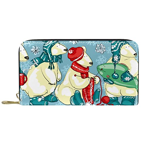 DJNGN Geldbörse Leder Leder Reißverschluss Lange Geldbörse Eisbären von DJNGN