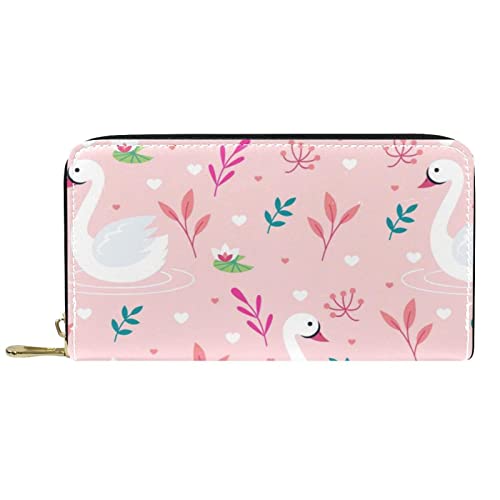 DJNGN Geldbörse Leder Leder Reißverschluss Lange Geldbörse Elegant Schwanenrosa von DJNGN