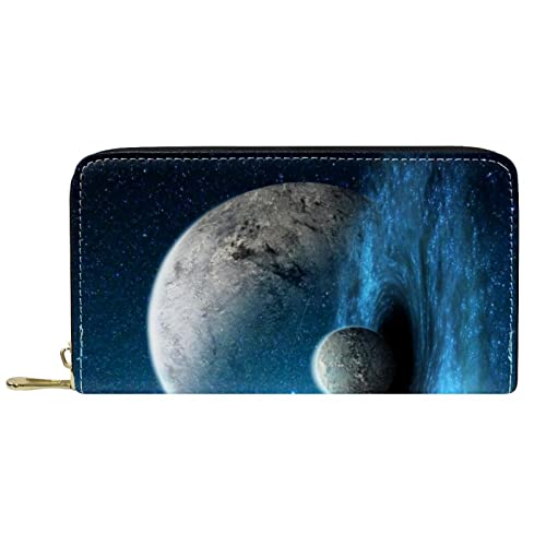 DJNGN Geldbörse Leder Leder Reißverschluss Lange Geldbörse Galaxy Cosmos Starry Sky Planet von DJNGN