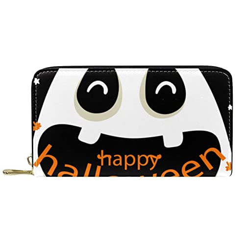 DJNGN Geldbörse Leder Leder Reißverschluss Lange Geldbörse Happy Halloween Ghost-01 von DJNGN