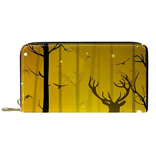 DJNGN Geldbörse Leder Leder Reißverschluss Lange Geldbörse Hirsch von DJNGN