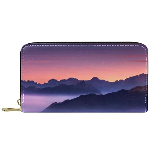 DJNGN Geldbörse Leder Leder Reißverschluss Lange Geldbörse Landschaftsmuster von DJNGN