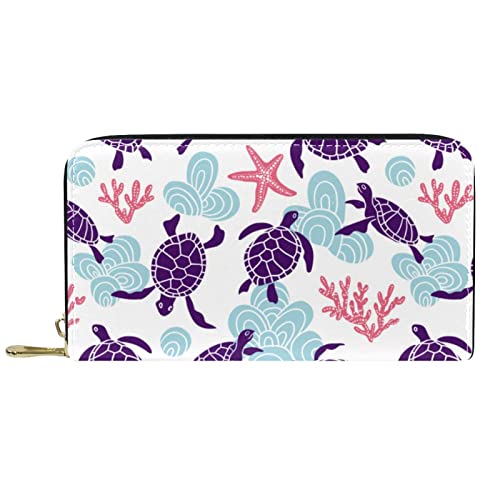 DJNGN Geldbörse Leder Leder Reißverschluss Lange Geldbörse Meeresschildkröte von DJNGN