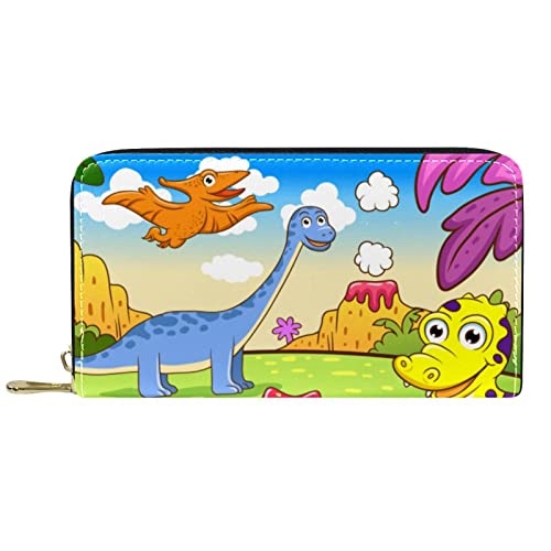 DJNGN Geldbörse Leder Leder Reißverschluss Lange Geldbörse Multi Dinosaurier von DJNGN
