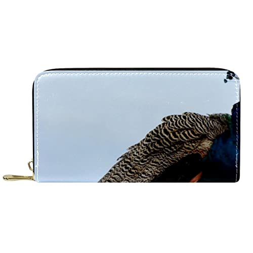DJNGN Geldbörse Leder Leder Reißverschluss Lange Geldbörse Pfauenmuster von DJNGN