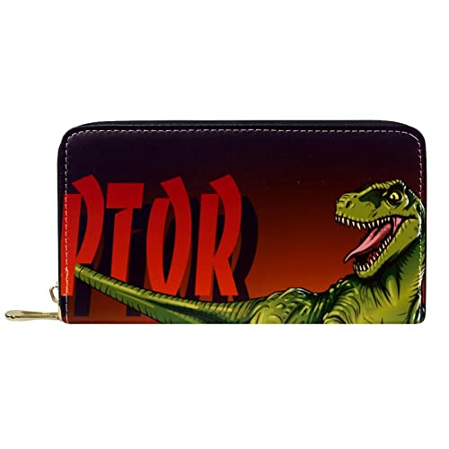 DJNGN Geldbörse Leder Leder Reißverschluss Lange Geldbörse Raptor Dinosaurier von DJNGN