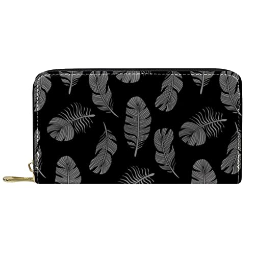 DJNGN Geldbörse Leder Leder Reißverschluss Lange Geldbörse Vogel-Federn-Muster von DJNGN