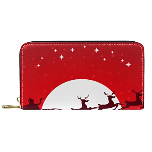 DJNGN Geldbörse Leder Leder Reißverschluss Lange Geldbörse Weihnachten Raindeer & Santa-01 von DJNGN