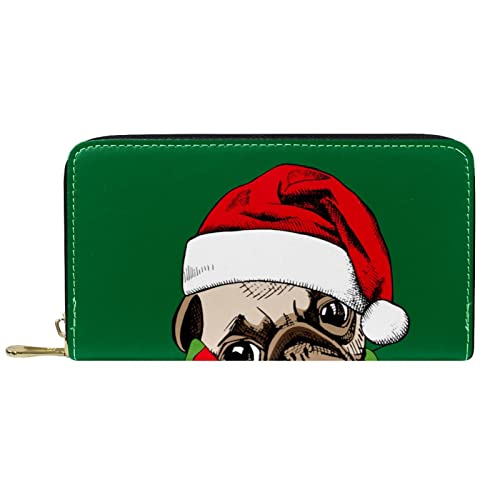 DJNGN Geldbörse Leder Leder Reißverschluss Lange Geldbörse Weihnachtshund von DJNGN