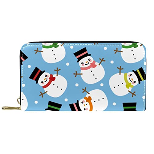 DJNGN Geldbörse Leder Leder Reißverschluss Lange Geldbörse Winter Weihnachten Schneemann Muster von DJNGN