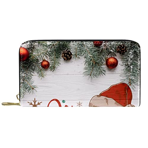 DJNGN Geldbörse Leder Leder Reißverschluss Lange Geldbörse aus Holz Weihnachten Hintergrund von DJNGN