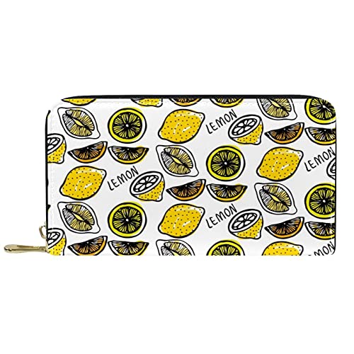 DJNGN Geldbörse Leder Leder Reißverschluss Lange Geldbörse handgezeichnete Zitronen-Scheiben-Muster von DJNGN
