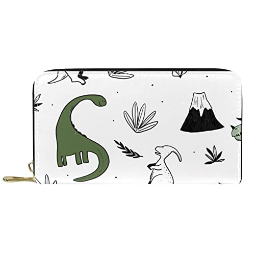 DJNGN Geldbörse Leder Leder Reißverschluss Lange Geldbörse handgezeichnete süße Dinosaurier von DJNGN