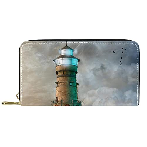 DJNGN Geldbörse Leder Leder Reißverschluss Lange GeldbörseLighthouse Ocean von DJNGN