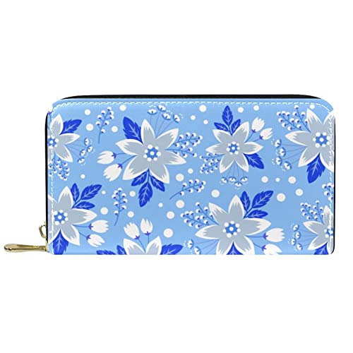 DJNGN Geldbörse für Frauen Clutch Geldbörsen für Frauen Kartenhalter Organizer Leder Reißverschluss Geldbörse Blau Blumenmuster von DJNGN