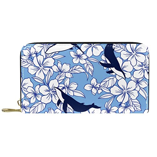 DJNGN Geldbörse für Frauen Clutch Geldbörsen für Frauen Kartenhalter Organizer Leder Reißverschluss Geldbörse Blume und Wal von DJNGN