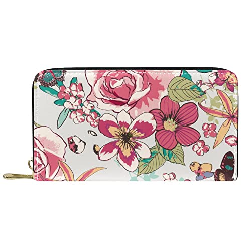 DJNGN Geldbörse für Frauen Clutch Geldbörsen für Frauen Kartenhalter Organizer Leder Reißverschluss Geldbörse Blume von DJNGN