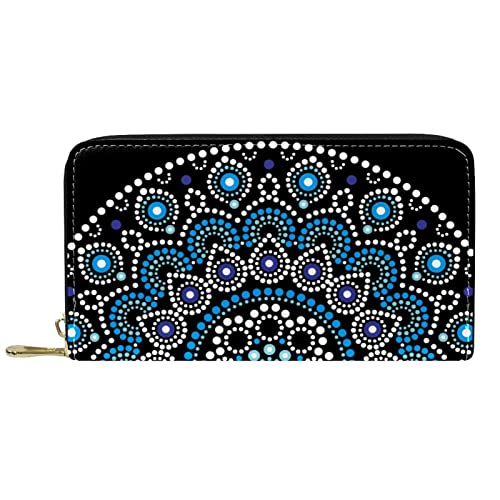 DJNGN Geldbörse für Frauen Clutch Geldbörsen für Frauen Kartenhalter Organizer Leder Reißverschluss Geldbörse Böhmen Blumen Geometrie Muster von DJNGN