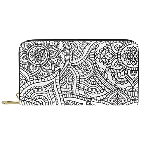 DJNGN Geldbörse für Frauen Clutch Geldbörsen für Frauen Kartenhalter Organizer Leder Reißverschluss Geldbörse Böhmen Blumen Geometrie Muster von DJNGN