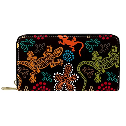 DJNGN Geldbörse für Frauen Clutch Geldbörsen für Frauen Kartenhalter Organizer Leder Reißverschluss Geldbörse Boho handgezeichnete Eidechsen Blumen von DJNGN