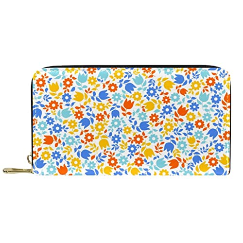 DJNGN Geldbörse für Frauen Clutch Geldbörsen für Frauen Kartenhalter Organizer Leder Reißverschluss Geldbörse Bunte Blumen Patern von DJNGN