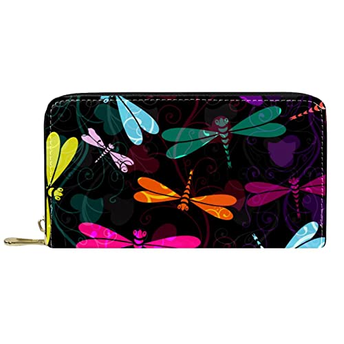 DJNGN Geldbörse für Frauen Clutch Geldbörsen für Frauen Kartenhalter Organizer Leder Reißverschluss Geldbörse Libelle Tier von DJNGN