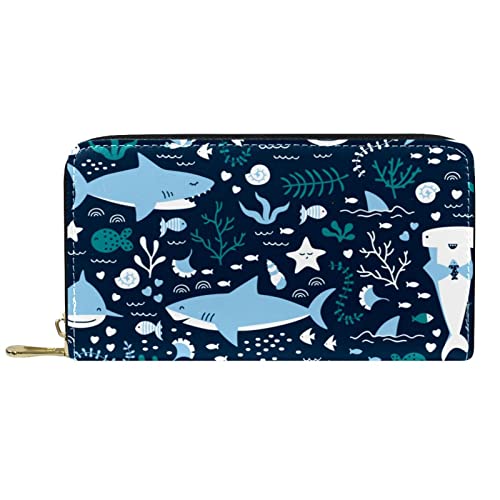DJNGN Geldbörse für Frauen Clutch Geldbörsen für Frauen Kartenhalter Organizer Leder Reißverschluss Geldbörse Ocean Shark Blue von DJNGN