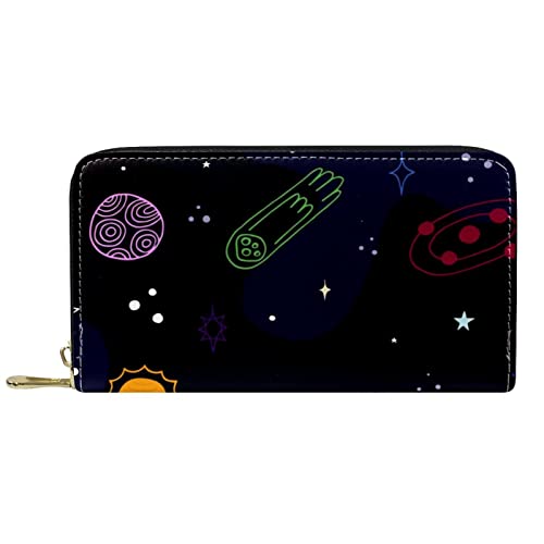 DJNGN Geldbörse für Frauen Clutch Geldbörsen für Frauen Kartenhalter Organizer Leder Reißverschluss Geldbörse Space Galaxy Planet von DJNGN