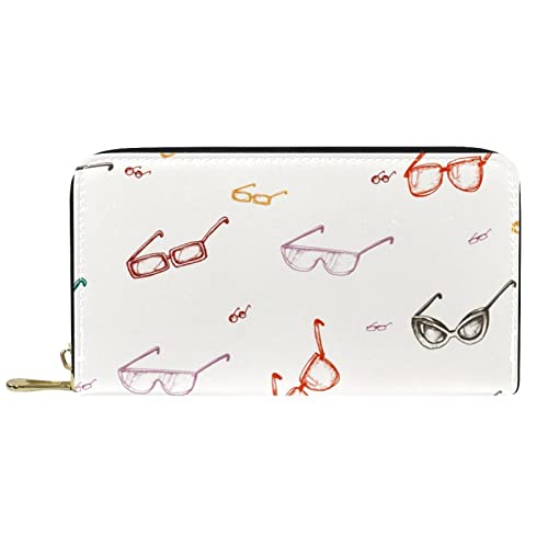 DJNGN Geldbörse für Frauen Clutch Geldbörsen für Frauen Kartenhalter Organizer Leder Reißverschluss Geldbörse Vintage Retro Brillenmuster von DJNGN
