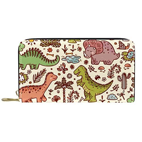 DJNGN Geldbörse für Frauen Clutch Geldbörsen für Frauen Kartenhalter Organizer Leder Reißverschluss Geldbörse Vintage Retro Dinosaurier Waldtier von DJNGN