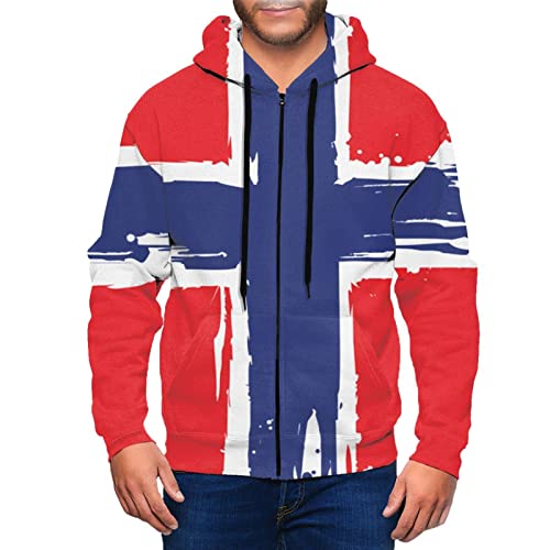 DJNGN Norwegen-Flagge Herren-Kapuzenpullover mit durchgehendem Reißverschluss und Taschenjacke von DJNGN
