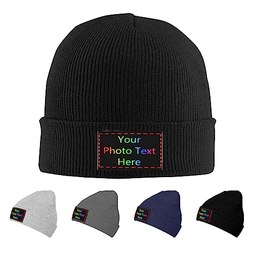 DJNGN Personalisierte Beanies Mütze, personalisierte Mützen, Strickmütze, Totenkopfmütze, individuelle warme Wintermütze mit Ihrem Fototext, Namen, Logo, Strickmütze für Männer und Frauen von DJNGN