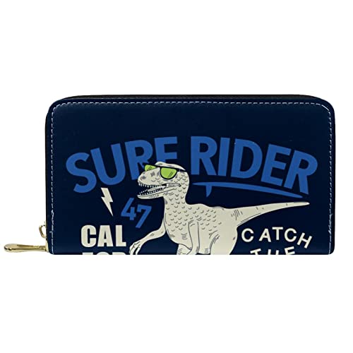DJNGN Portemonnaie Leder Leder Reißverschluss Lange Geldbörse Blauer Dinosaurier von DJNGN