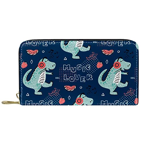 DJNGN Portemonnaie Leder Leder Reißverschluss Lange Geldbörse Blauer Dinosaurier von DJNGN