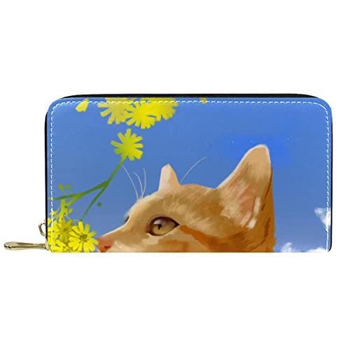 DJNGN Portemonnaie Leder Leder Reißverschluss Lange Geldbörse Cat von DJNGN