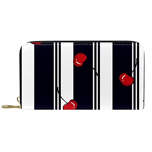 DJNGN Portemonnaie Leder Leder Reißverschluss Lange Geldbörse Cherry Stripe von DJNGN