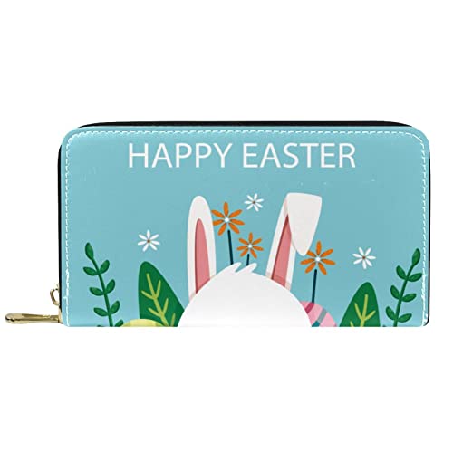 DJNGN Portemonnaie Leder Leder Reißverschluss Lange Geldbörse Flat-Happy-Easter-Day-Hintergrund von DJNGN