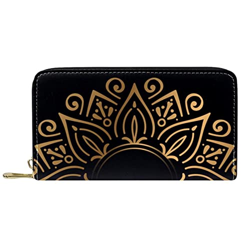 DJNGN Portemonnaie Leder Leder Reißverschluss Lange Geldbörse Golden Mandala Kranz 1-01 von DJNGN