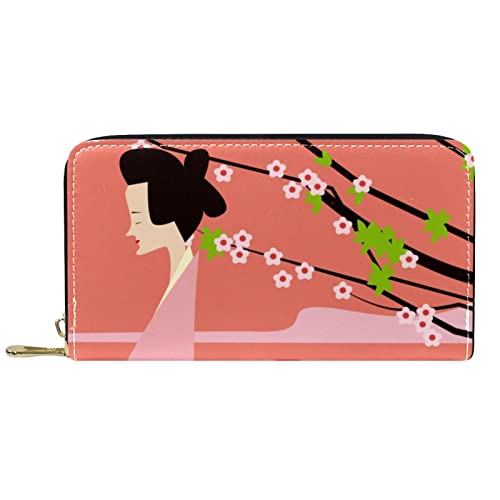 DJNGN Portemonnaie Leder Leder Reißverschluss Lange Geldbörse Japanisches Mädchen und Pflaumenblüte DJNGN Portemonnaie Leder Leder Reißverschluss Lange Geldbörse Japanisches Mädchen und Pflaumenblüte von DJNGN