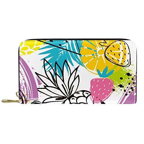 DJNGN Portemonnaie Leder Leder Reißverschluss Lange Geldbörse Kiefer Erdbeere Multi von DJNGN