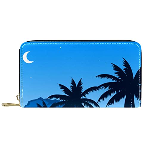 DJNGN Portemonnaie Leder Leder Reißverschluss Lange Geldbörse Kokosnussbaummuster von DJNGN