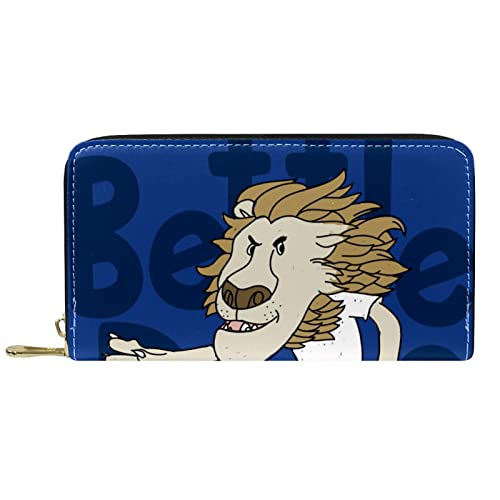 DJNGN Portemonnaie Leder Leder Reißverschluss Lange Geldbörse Löwe Zitat Skateboard Blau von DJNGN
